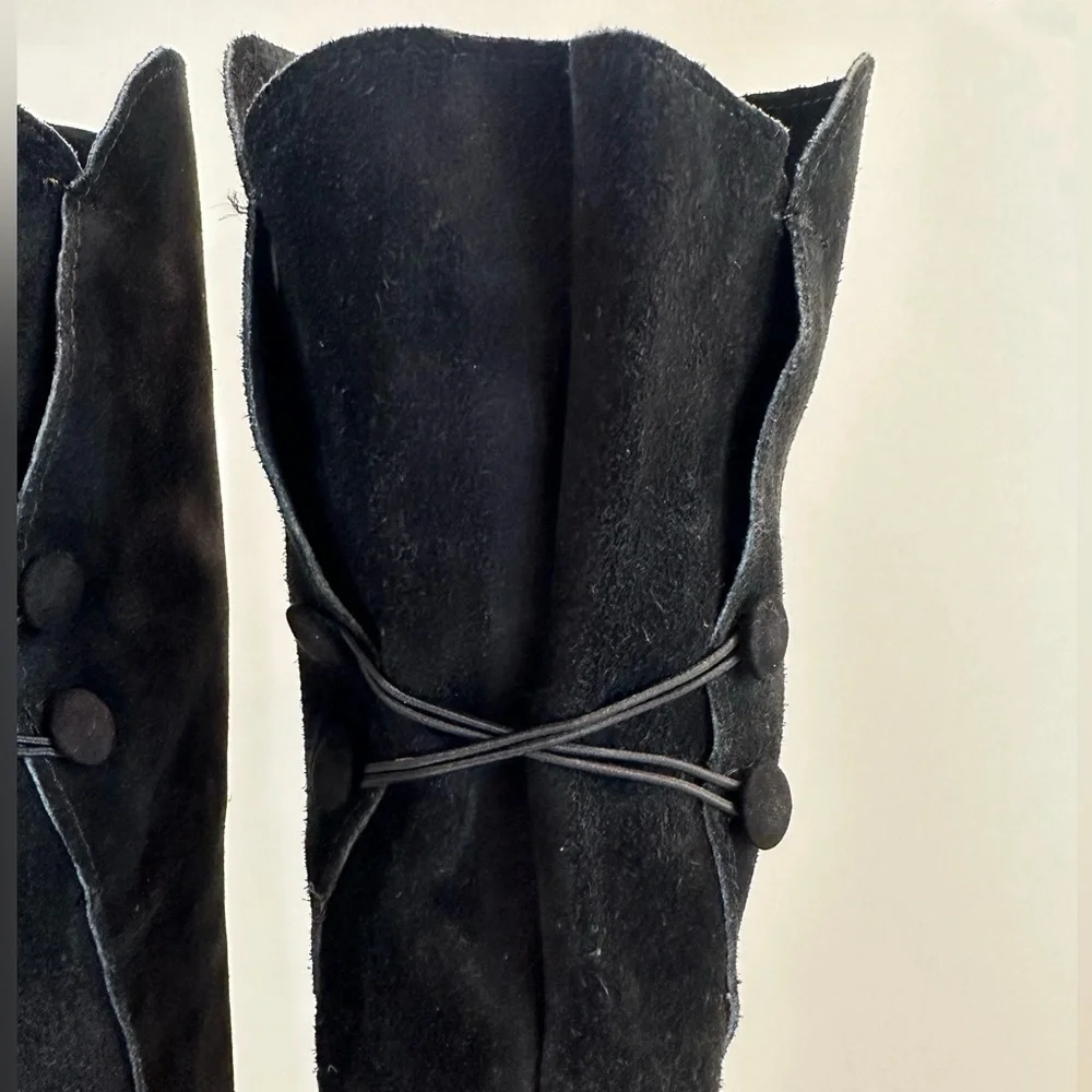Over The Knee Black Suede Leather Boots Made in‎ Spain